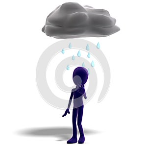 3d male icon toon character standing in the rain