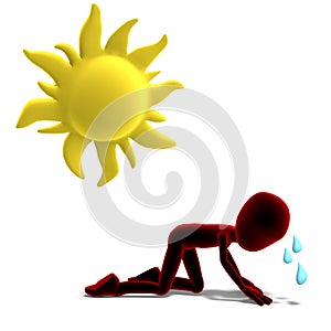 3d male icon toon character sweating in the sun photo