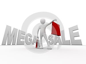 3d man advertising a mega sale
