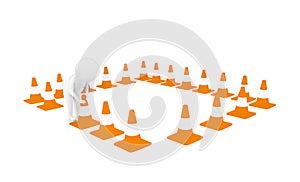 3d man arranging traffic cones concept
