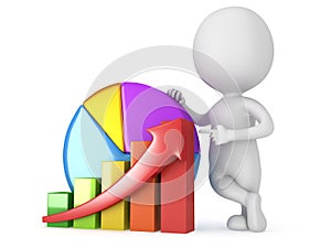 3d man with bar graph and pie chart