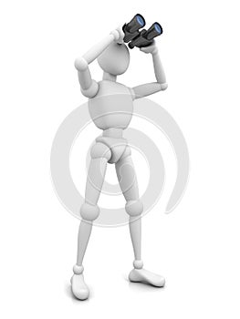 3d man with binocular on white background