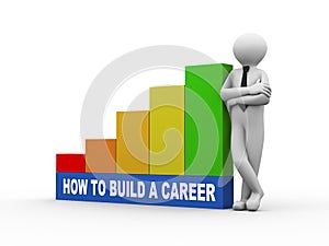 3d man with build a career growing business bars