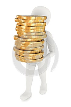 3d man carrying coins