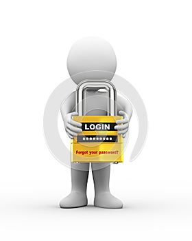 3d man carrying padlock login information