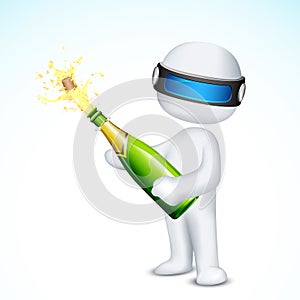 3d Man with Champagne Bottle