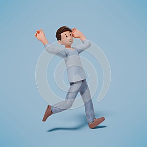 3d man character slipped while walking on a blue background