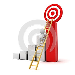 3D Man climbing ladder to the red goal target on top of successful graph