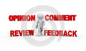 3d man with comment feedback opinion