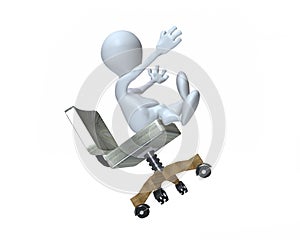 A 3d man falling from a chair