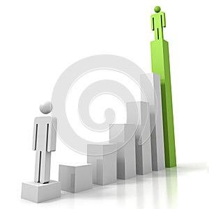 3d man figures on success carreer bar chart