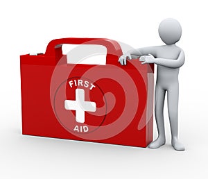 3d man with first aid medical kit