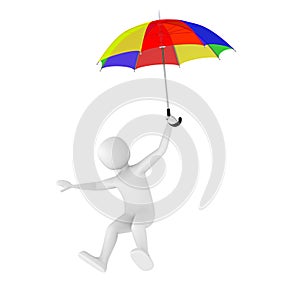 3d man flying with umbrella