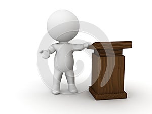 3D Man giving speech beside lectern