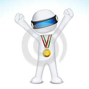 3d man with Gold Medal in vector