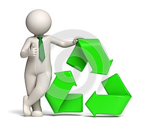 3d man - green recycle icon and thumbs up