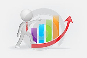 3D man and growing business bar graph chart