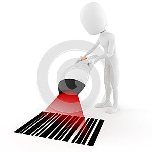 3d man holding a bar code scanner