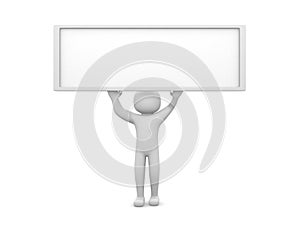 3D man holding a blank board.