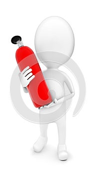 3d man holding a fire extinguisher by his hands concept