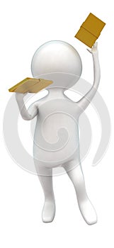 3d man holding golden notes in hands concept