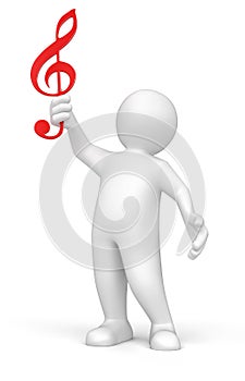 3d man holding music score clef on his hand (clipping path included)