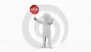 3D man holding a stop sign, directing traffic