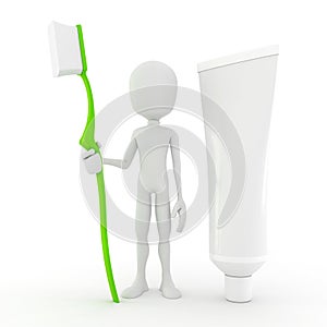3d man holding a tooth brush