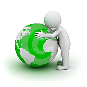 3d man hugging green globe