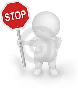 3d Man Illustrator with STOP sign and halt gesture