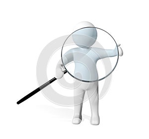 3d man investigating with magnifying glass