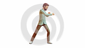 3D man in a jacket in a boxing stance punches