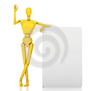 3d man leaning on something and showing okay hand gesture