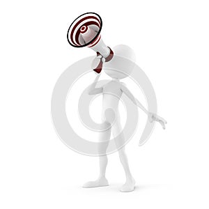 3d man with megaphone isolated in white