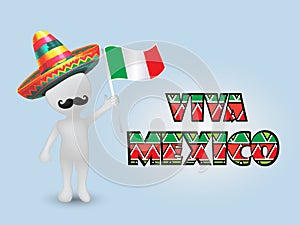 3D man in Mexican fiesta cinco de mayo. Fancy text, flag,at symbols.