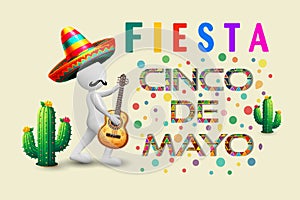 3D man in Mexican fiesta Cinco de Mayo. Party invitation card