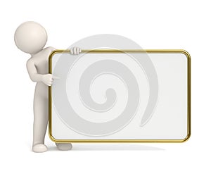 3d man pointing to empty board - Gold frame photo