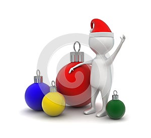 3d man presenting Christmas mas tree hanging ornaments concept