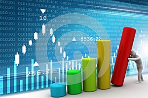 3d man push the bar graph