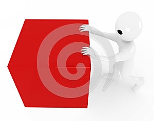 3d man push red big cube illustration