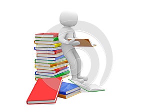 3d man reading a book over white background