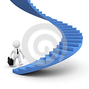 3D man ready to go up stairs