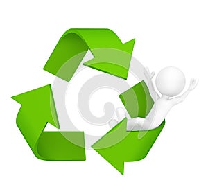3D man with Recycle symbol on Background