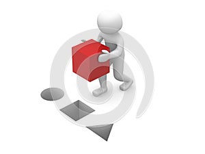 3d man with red cube