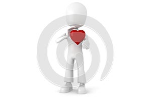 3d man with a red heart in hes hands