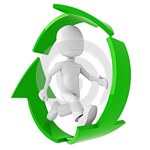 3d man, running inside the recycle symbol