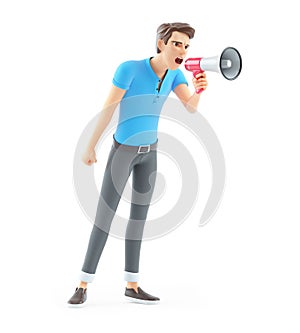 3d man shouting through megaphone