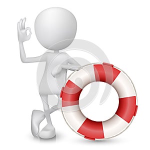3d man showing okay hand sign with a buoy