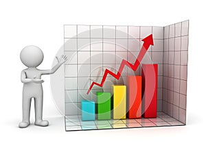 3d man showing rising business graph