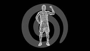 3D man shows his biceps on black background. Sports and Competitions concept. Fitness and Training. Business advertising